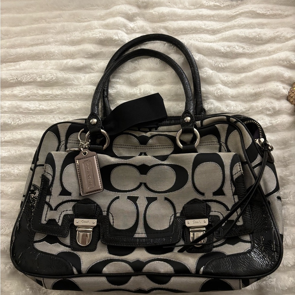Coach Black and Gray Signature Satchel